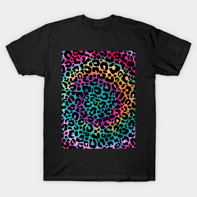 Cute Rainbow Tie Dye Boho Leopard Print T-Shirt by Hypnotic Highs